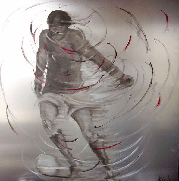 Soccer player in motion (oil on Aluminum)