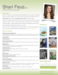 Shari Feuz B.A. Freelance Health & Fitness Writer Shari Feuz Freelance Writer 231x300 Writing & Media